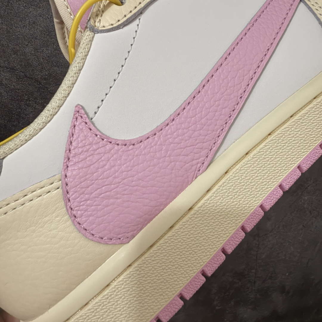 图片[3]-【GX2.0海外版】Travis Scott x Air Jordan AJ1 Low OG SP TS联名白浅粉倒钩低帮 IQ7804-100 目前市面唯一正确版本 爱心织唛标 情人节鞋垫 知名大厂出品 纯原第一梯队版本 产品品控稳定性领先行业 各方面均可对飙市面通货版 SZ原厂全套原楦原纸板冲刀磨具开发 原厂皮料加持 原厂港宝加持定型后跟R度完美 同源原厂电绣 鬼脸飞翼针数密度立体效果一致 百分百一致原鞋 原厂拉帮工艺 针距密度一致 后跟弧度收口自然不对折 极致一眼正品既视感 进口玻璃冲刀皮料裁剪零毛边 全鞋电脑针车工艺 品控清洁度最高QC检验标准 免检产品 原厂订购鞋盒、鞋标、防尘纸、鞋撑、鞋带 追求极致的原厂味道 尺码：36-48.5-选品中心