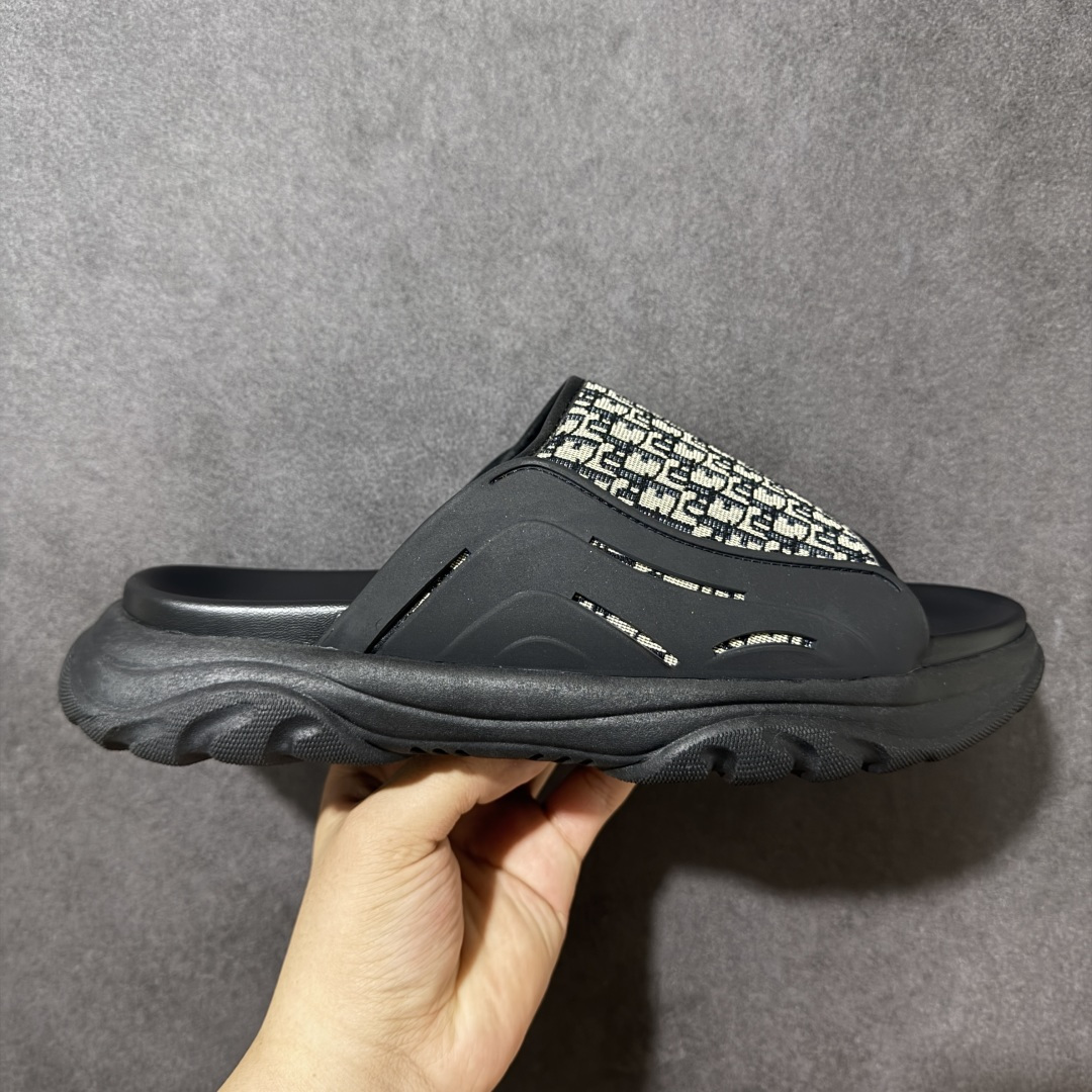 【公司级】DIOR迪奥 H-Town 橡胶 Oblique印花 一字拖鞋 男款 黑色 货号:3SA132ZYF_H516 尺码:39-46-选品中心
