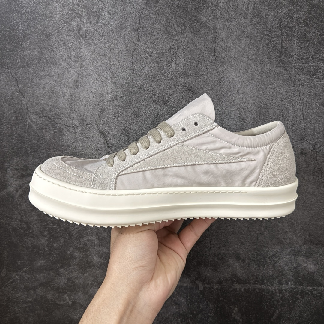 RO / Rick Owens 瑞克·欧文斯 透气薄白丝绸 侵权三角标/低帮/经典底/细鞋带款，醋酸高光