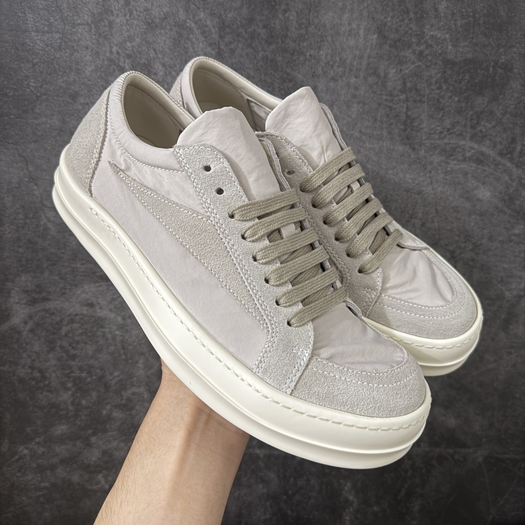 RO / Rick Owens 瑞克·欧文斯 透气薄白丝绸 侵权三角标/低帮/经典底/细鞋带款，醋酸高光
