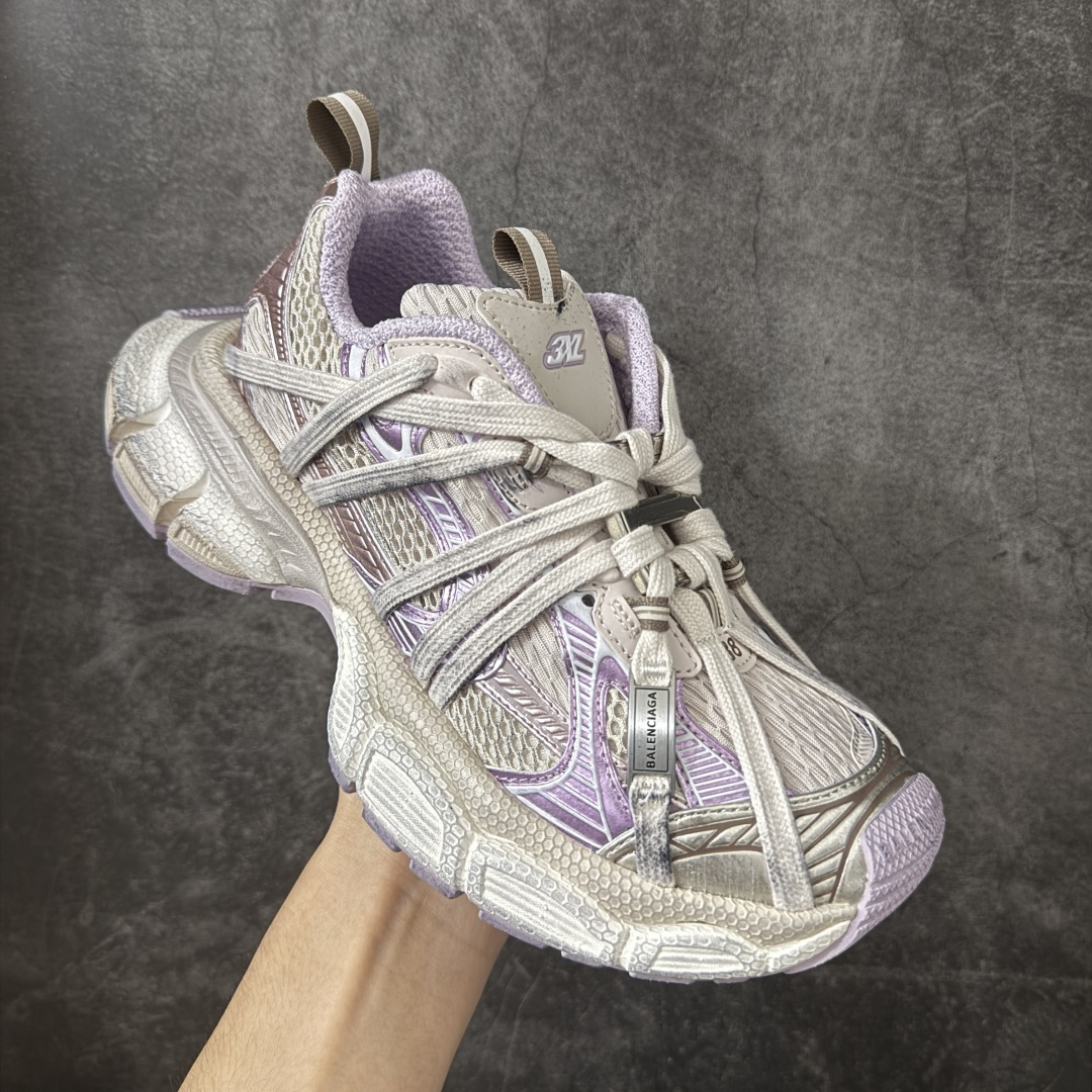 图片[3]-【OK版】巴黎3XL 蜘蛛侠绑带 灰紫色 Balenciaga巴黎世家 24ss 绑带做旧款 巴黎十代网眼潮流百搭低帮老爹鞋 灰色 慢工出细活 最后出即最强 皮料钢丝纹高频工艺 整体鞋面及大底做旧 网眼破坏磨毛效果 各个方面均无可挑剔 货号：778698W3XLL9191 尺码：35-45 偏大一码 建议比正常运动鞋买小一号-莆田鞋