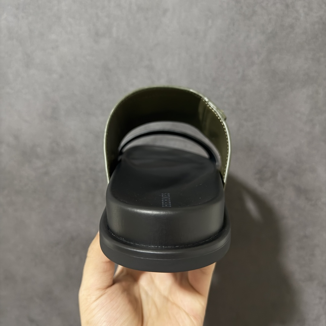 HERMES Sandales Chyprechevre Velours 黑绿 皮面/绒面尺码：40-4