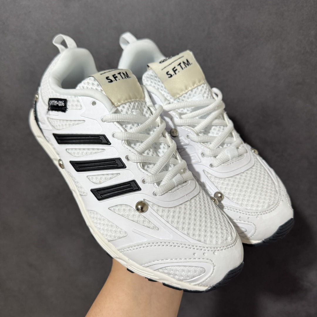 图片[3]-【公司级】Song For The Mute x AD originals Adizero PR SFTM-006 复古薄底舒适百搭透气跑步鞋 原楦纸板数据开发 铸造原味鞋型。鞋身采用网眼+TPU材质，大面TPU1.0​厚度，耐磨防撕裂面料和TPU后跟结构，金属铆钉点缀鞋面，搭配织物内里，舒适妥帖。双密度大底设计，更具稳定性。细节处理无敌。 尺码：36 36.5 37 38 38.5 39 40 40.5 41 42 42.5 43 44 44.5 45-莆田鞋