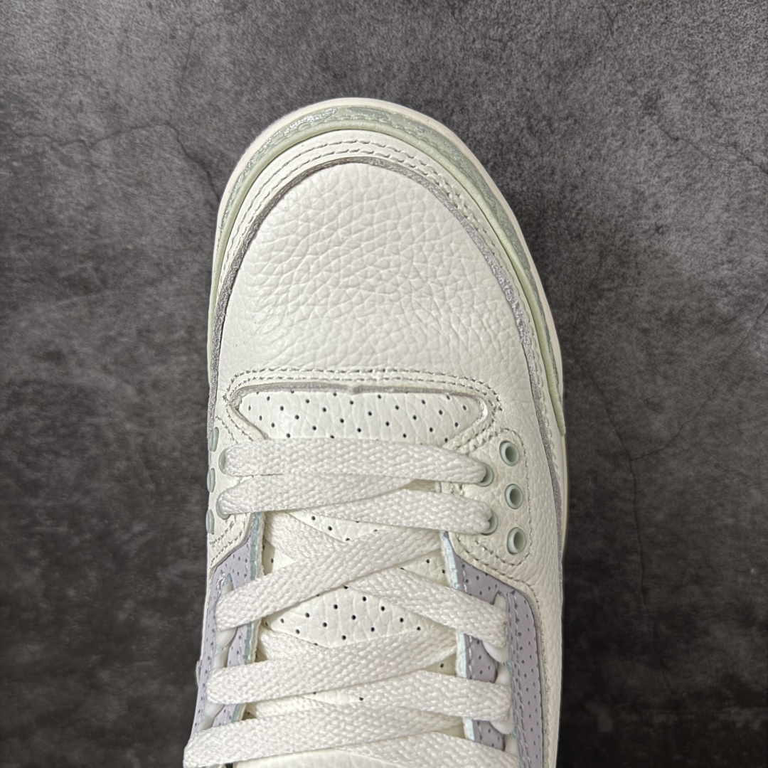 图片[5]-【外贸版】Air Jordan 3 Retro \”Easter\” AJ3 乔3马卡龙色系 IF4396-100  #通体采用纯白皮革打造，辅以浅绿、柔蓝、淡紫、婴儿粉等马卡龙色系点缀。奶白色中底收尾成型，丰富视觉层次，提升质感表现。整双鞋色调柔和克制、搭配协调，不浮夸却氛围感十足。经典爆裂纹由刺绣工艺替代传统压纹材质。光面皮革之上，以刺绣线条勾勒出更简洁、近似迷彩的视觉效果。半透明后跟织唛上，Nike Air 标识以柔和婴儿粉呈现，延续整鞋春日浅色系主题。  尺码：36 36.5 37.5 38 38.5 39 40 40.5 41 42 42.5 43 44 44.5 45 46 47.5-选品中心