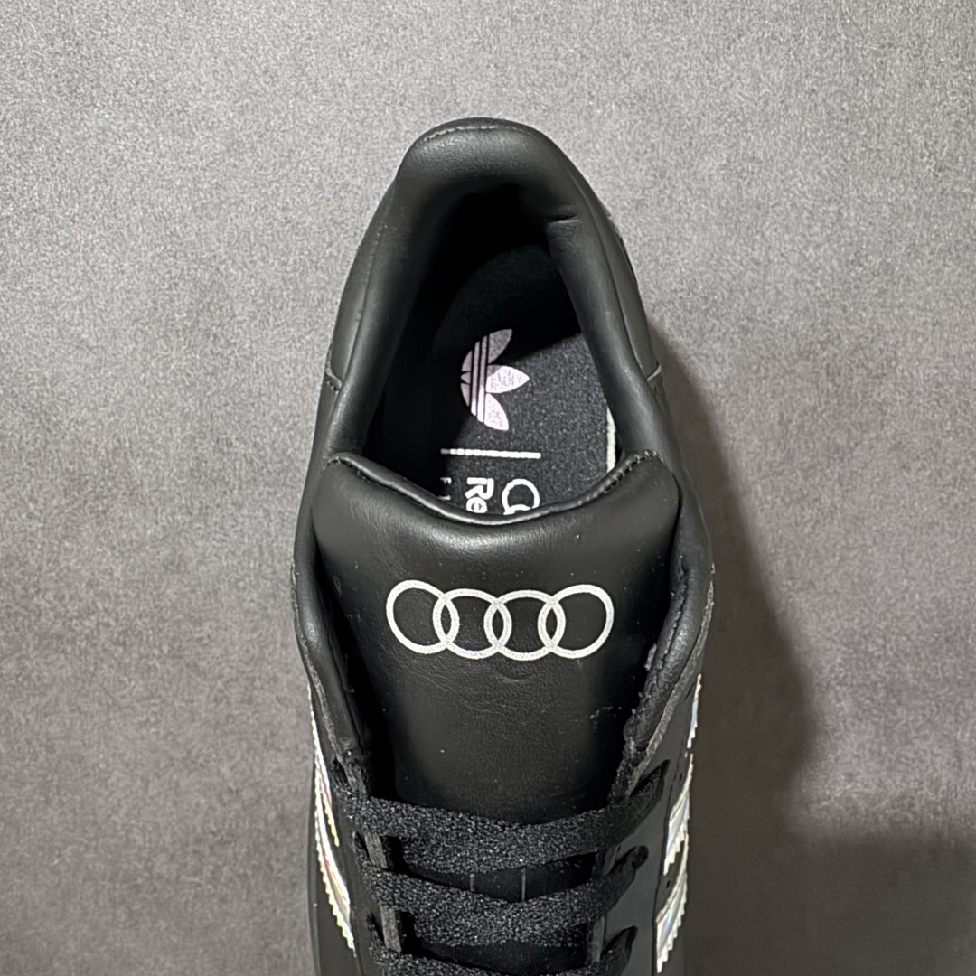图片[6]-【公司级】奥迪联名黑镭射 Adidas Original Superstar 2 阿迪达斯 低帮 男女同款 贝壳头2代防滑耐磨轻便低邦板鞋 鞋身整体以黑色皮革打造，搭配经典黑色贝壳头，鞋身两侧经典锯齿七彩反光三条杠Logo，后跟黑装饰片压印四环奥迪logo，最后以黑色大底完善整体设计收尾。整体时尚大方。 货号：KJ1228 尺码：35¹/₃ 36 36²/₃ 37¹/₃ 38 38²/₃ 39¹/₃ 40 40²/₃ 41¹/₃ 42 42²/₃ 43¹/₃ 44 44²/₃ 45¹/₃-选品中心