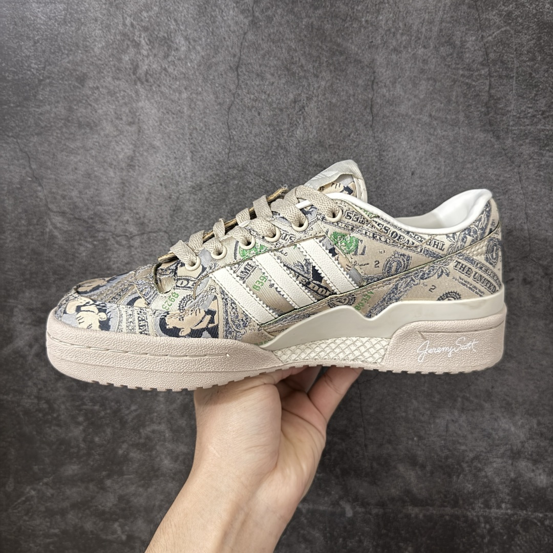 图片[2]-【公司级】Jeremy Scott x adidas originals FORUM 满印纸钞 耐磨轻便 低帮 板鞋 男女同款 米绿色 尺码：36-45-选品中心