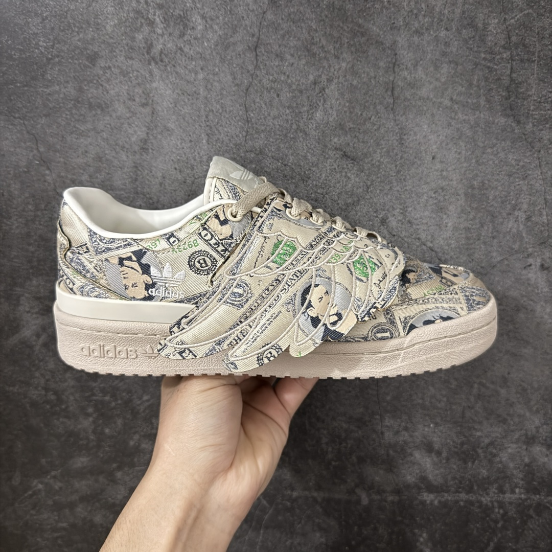 【公司级】Jeremy Scott x adidas originals FORUM 满印纸钞 耐磨轻便 低帮 板鞋 男女同款 米绿色 尺码：36-45-选品中心