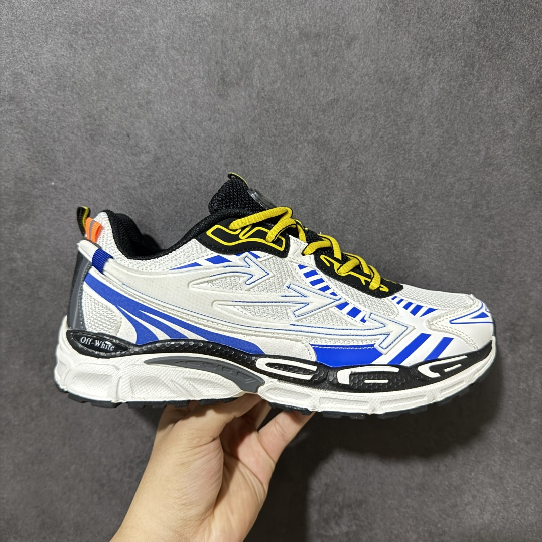 【公司级】Off-White OW Be Right Back 最新款跑鞋 复古休闲鞋 性价比正确版 原楦原纸板数据开发 #鞋面采用3d立体打印和多种材料拼接而成#防滑耐磨透气性轻便跑鞋 作为曾经爆火 并且定位奢潮领域的标志性品牌 Off-White 仍需要不断更新符合当下潮流时尚的复古运动鞋款，以期收获基本盘消费者的关注 此次更新的 Off-White 新款运动鞋将经典复古老爹鞋细节设计更加夸张化 并将标志性箭头设计置于显著位置 除此之外 整个系列的色彩搭配也可谓纷繁多样 总有一款适合你 尺码：40-45-选品中心