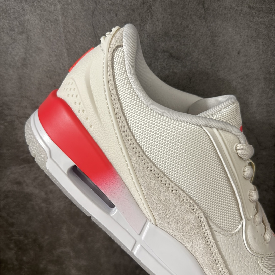 图片[7]-【纯原N版】Air Jordan aj3 Ultra Low 低帮 白红 乔丹篮球鞋系列 专业aj大厂出品 细节材料区别通货 清洁度到位 完美版型 鞋款大面积采用米白与奶油色为主调，营造出柔和且高级的视觉基底，辅以浅灰与淡卡其的过渡层次，让结构更显立体却不张扬。前掌标志性的经典大象爆裂纹则以偏暖的灰褐色呈现，更显低调细腻，与外底的浅棕色相呼应。后跟处半透明灰色气垫结构增加了一丝现代感，而鞋舌细节点缀的蓝色Jordan字样成为整双鞋中少有的跳色，为整体温和配色注入一抹恰到好处的活力。后跟处Jumpman Logo及Air以蓝色装扮，鞋头迷你Jumpxman Logo也辅以蓝色示人，最后以白黑双色中底搭配灰蓝色橡胶外底及Jordann字样完善整体设计收尾 货号：II3794-001 尺码：36 36.5 37.5 38 38.5 39 40 40.5 41 42 42.5 43 44 44.5 45-选品中心