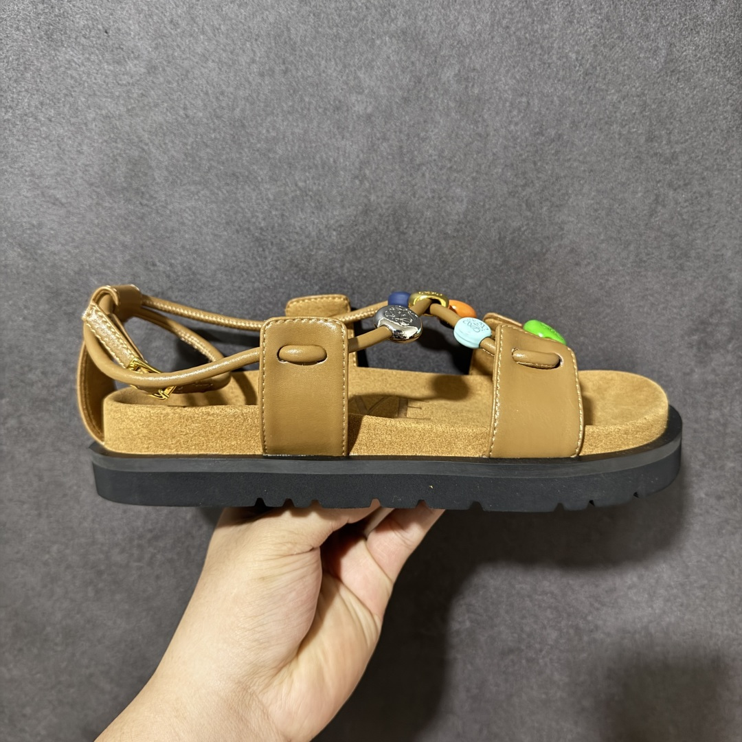 【顶级盒中盒版】LOEWE罗意威 Pebble Beads Fussbett 纳帕羊皮 露趾搭扣 一字带凉鞋 1cm 码数 35 36 37 38 39 40-选品中心
