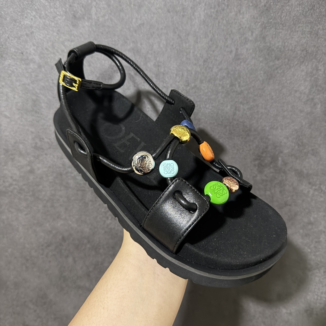 图片[3]-【顶级盒中盒版】LOEWE罗意威 Pebble Beads Fussbett 纳帕羊皮 露趾搭扣 一字带凉鞋 1cm 码数 35 36 37 38 39 40-选品中心