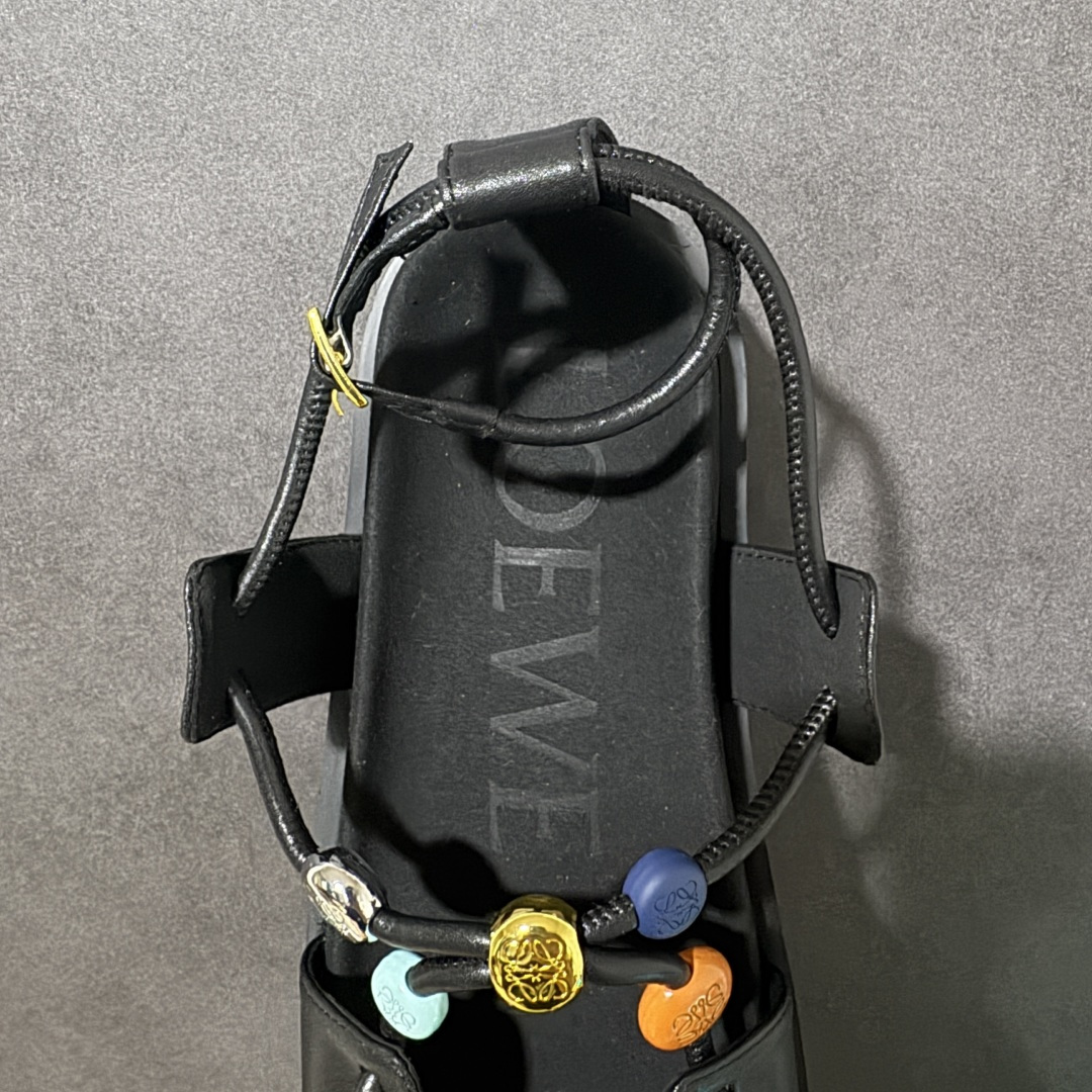图片[6]-【顶级盒中盒版】LOEWE罗意威 Pebble Beads Fussbett 纳帕羊皮 露趾搭扣 一字带凉鞋 1cm 码数 35 36 37 38 39 40-选品中心