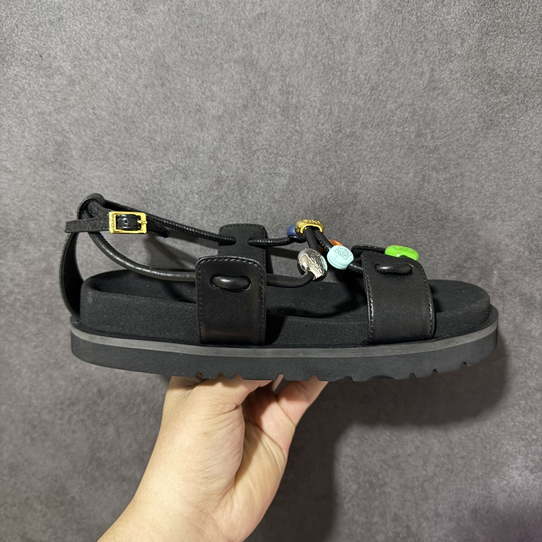 【顶级盒中盒版】LOEWE罗意威 Pebble Beads Fussbett 纳帕羊皮 露趾搭扣 一字带凉鞋 1cm 码数 35 36 37 38 39 40-选品中心