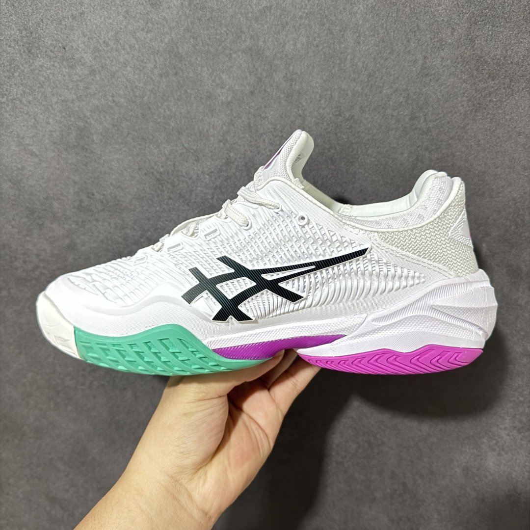 图片[2]-【公司级】Asics Court FF 3 Novak 亚瑟士 耐磨透气 低帮专业网球鞋 适用于所有球场的网球鞋 主要是硬地球场 追求日常练习的耐用性和反射性运动的支持 树脂加工的网眼材料的鞋面结构为脚的运动提供了耐用性和可跟随性 中底采用FLYTE FOAM 既轻巧又缓震 外底通过增加地平面的宽度来增强横向稳定性 货号：1041A370-106 尺码：36 37 37.5 38 39 39.5 40.5 41.5 42 42.5 43.5 44 45-选品中心