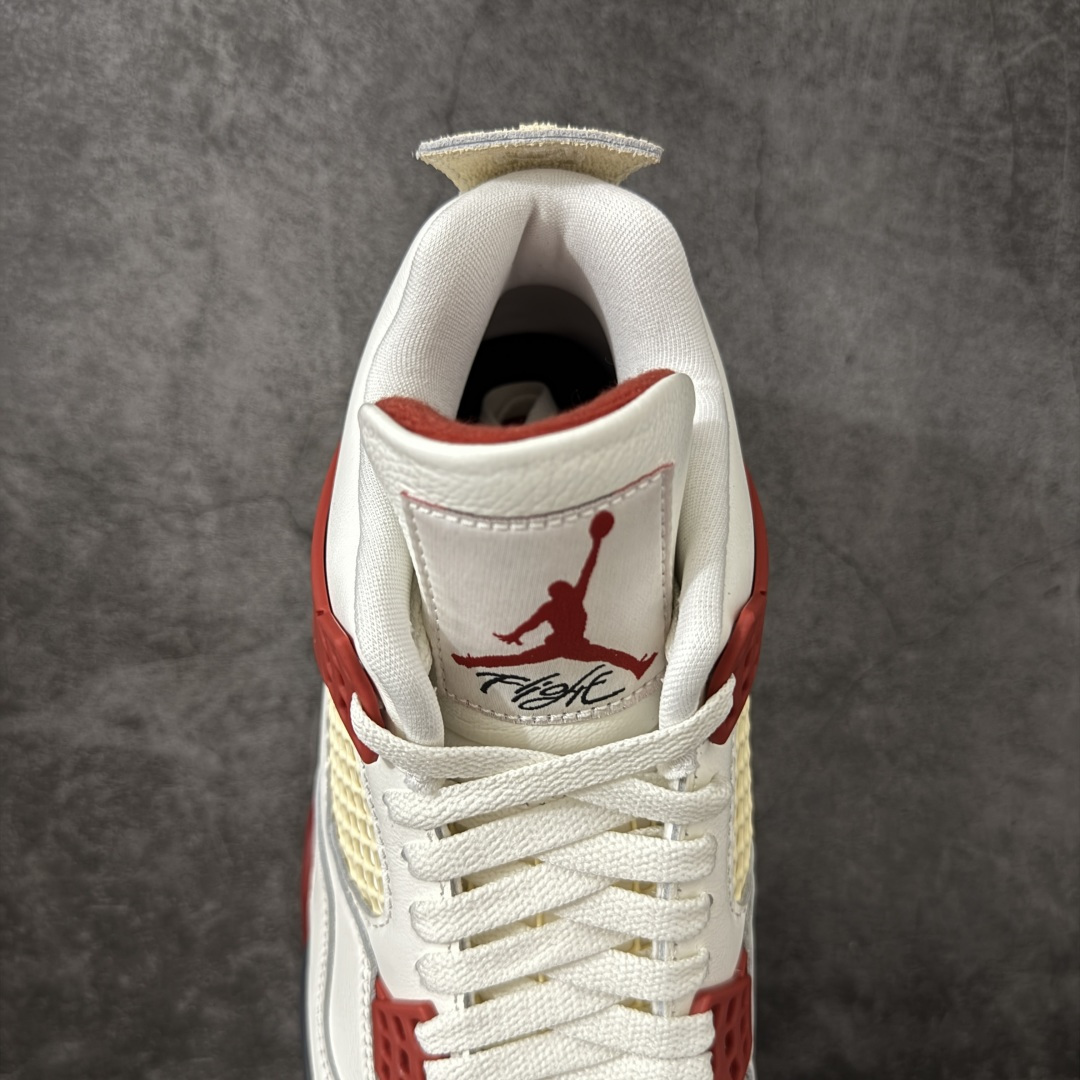 图片[8]-【LW纯原版】 Air Jordan × Nigel Sylvester Air Jordan AJ4 联名\”Brick After Brick\” 白红 白砖 货号：IQ8055-100 第一梯队最新批次 细节多次校对改良 接近完美 细节达到可过鉴定标准 耗时半年巨作 全套原纸板楦头开发 原厂特供皮料加持 确保原汁原味 完美呈现四代版型 一比一鞋头弧度高度鞋身弧度 数据细节工艺流程均保持原鞋一致 原厂TPU网格鞋带扣 正确内里网布 菱角分明不变形无多余毛边 柔软性质感一致于原鞋 原厂织唛标 原厂飞人电绣工艺 尾指中部跳三针 独家绑鞋带手法 印刷中底布 四线拉帮 米色美纹纸贴合固定 进口港宝加持 后跟自然饱满 全鞋荧光划线卡点 追求极致完美 每一双都是工艺品 多重QC质检 超越公司货的品控标准 实实在在的免检产品 尺码：40-48.5-选品中心
