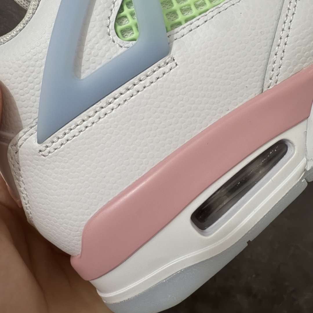 图片[3]-【DF版】Air Jordan 4 Retro Valentine\’s Day AJ4情人节 白绿粉 IB7068-100 原厂独立模具开发 纯正4代正确鞋型 原厂定制头层压纹皮料 原厂鞋楦打造市面最高工艺 内置原厂气垫 立体高频 四线中底拉帮 鞋垫背胶 网格大小 后置立体LOGO等可对比公司货 货号：IB7068 100 尺码：36 36.5 37.5 38 38.5 39 40 40.5 41 42 42.5 43-选品中心