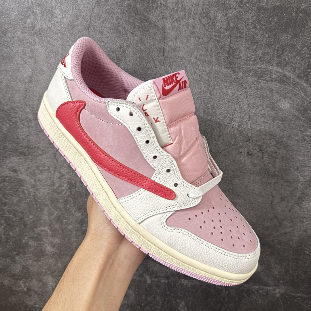 图片[3]-【原厂版】Air Jordan 1 x Travis Scott AJ1 x TS联名白粉红倒钩低帮 IQ7604-101 超级强悍品质 可对比市场各大纯原版本 专业aj大厂出品 对细节的把控毋庸置疑 材料也是用最接近原鞋的头层皮料 所有地方都没有做到减配 原厂鞋楦打造完美鞋型 整体鞋型以及后跟做的弧度做的非常好 鞋带为原厂打蜡鞋带 粗细程度同步原鞋 裁片清洁度到位 无明显瑕疵毛边 免修产品 正确针车 该重针 该有尖角的地方都有做到 鞋价格非常香 转手可闭眼卖高价 到手各位就知道货有多好 绝对秒杀一切同价格货品 尺码：36-47.5-选品中心