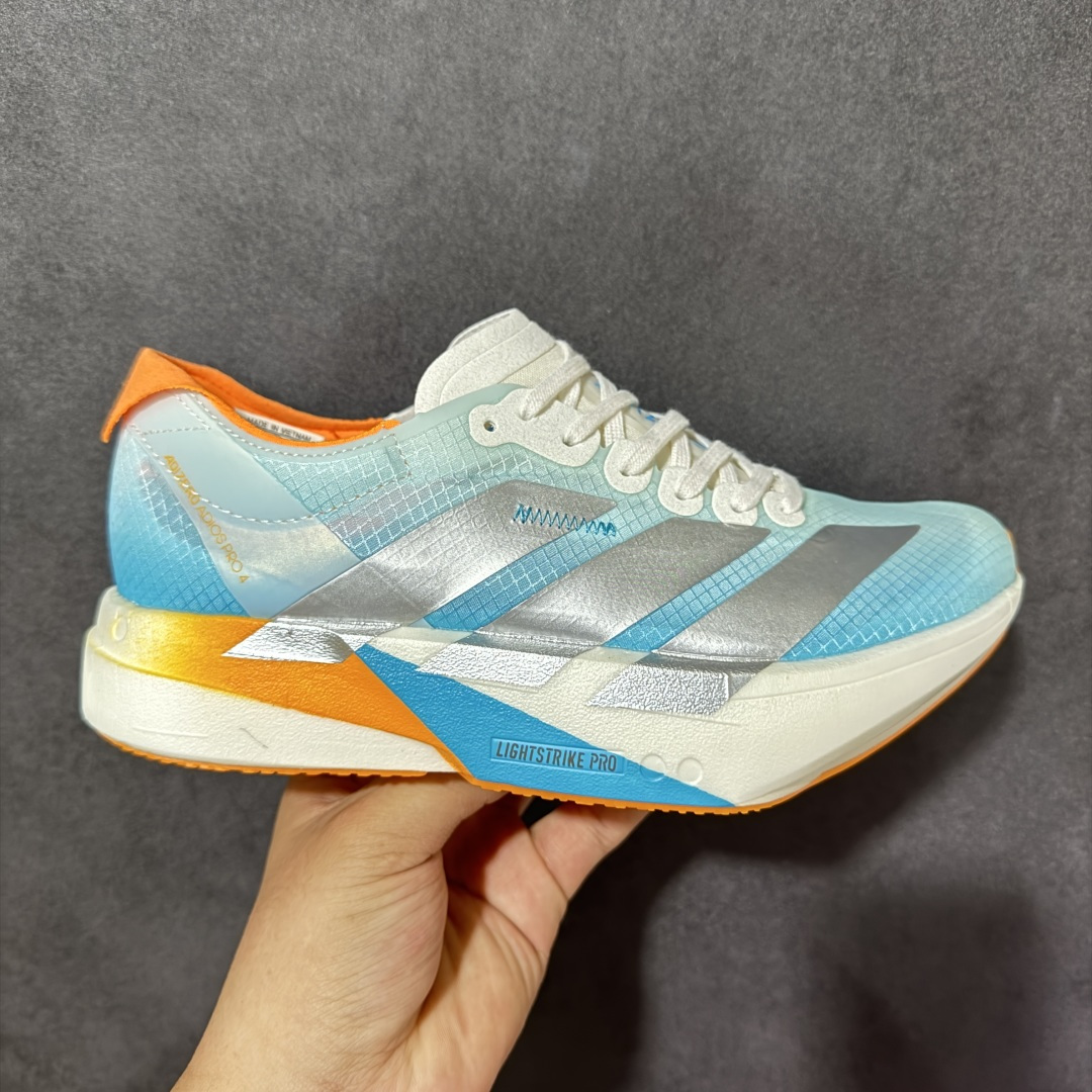 【公司级】adidas Adizero Adios Pro 4 2026年上海半马限定鸳鸯配色 蓝橙 整体外观造型与adiZero Adios Pro EVO 1非常相似 中底配置方面搭载全掌Lightstrike Pro 鞋面采用透气网面示人 契合日常训练鞋的定位 更加耐用 外底给到了马牌橡胶 及上代竞速旗舰adidas Adizero Adios Pro 3区域分布 货号：KH6360 尺码：36 36.5 37 38 38.5 39 40 40.5 41 42 42.5 43 44 44.5 45-选品中心