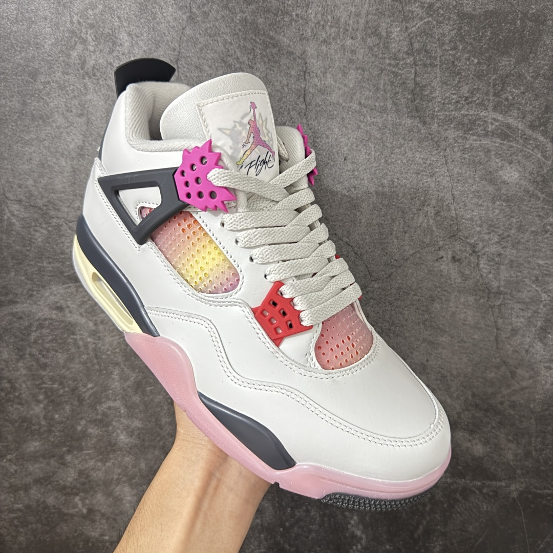 Air Jordan 4 Retro Comic 舒适贴合 支撑 复古篮球鞋 男款 AJ4白黑粉 货号J