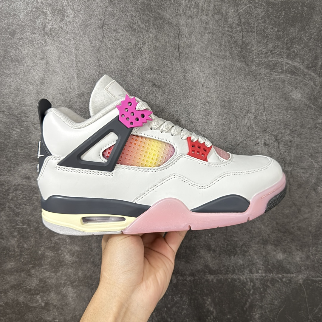 Air Jordan 4 Retro Comic 舒适贴合 支撑 复古篮球鞋 男款 AJ4白黑粉 货号J