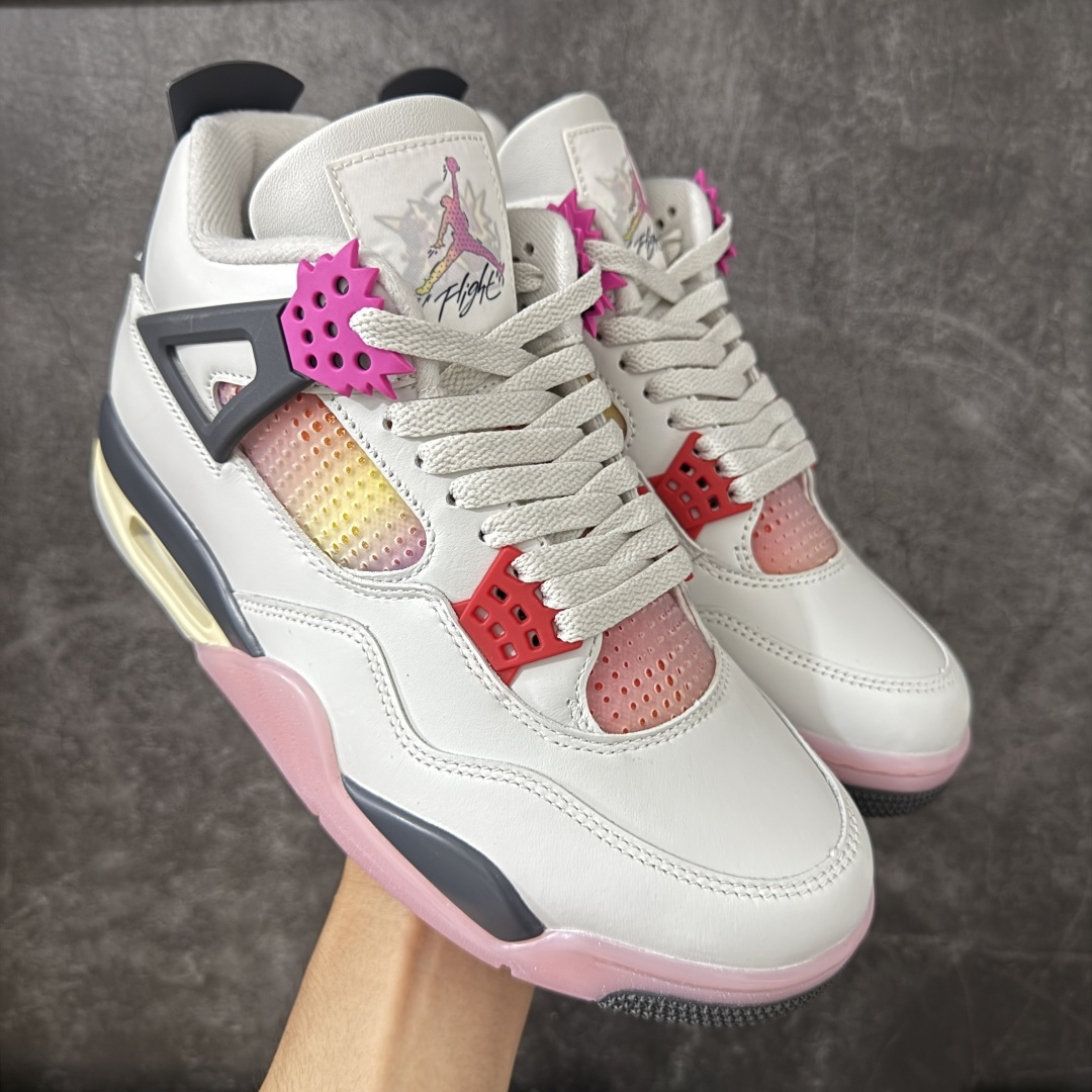 Air Jordan 4 Retro Comic 舒适贴合 支撑 复古篮球鞋 男款 AJ4白黑粉 货号J