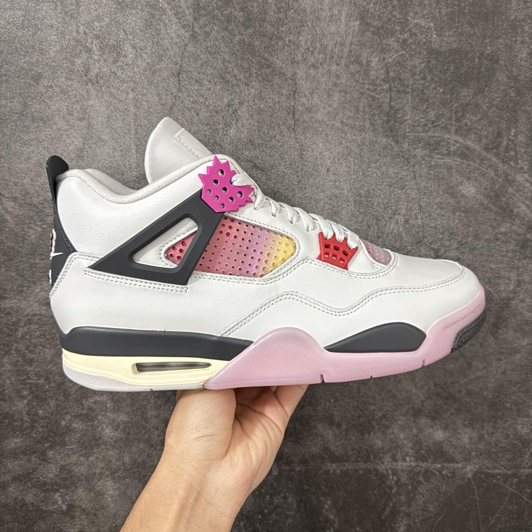 Air Jordan 4 Retro Comic 舒适贴合 支撑 复古篮球鞋 男款 AJ4白黑粉 货号J