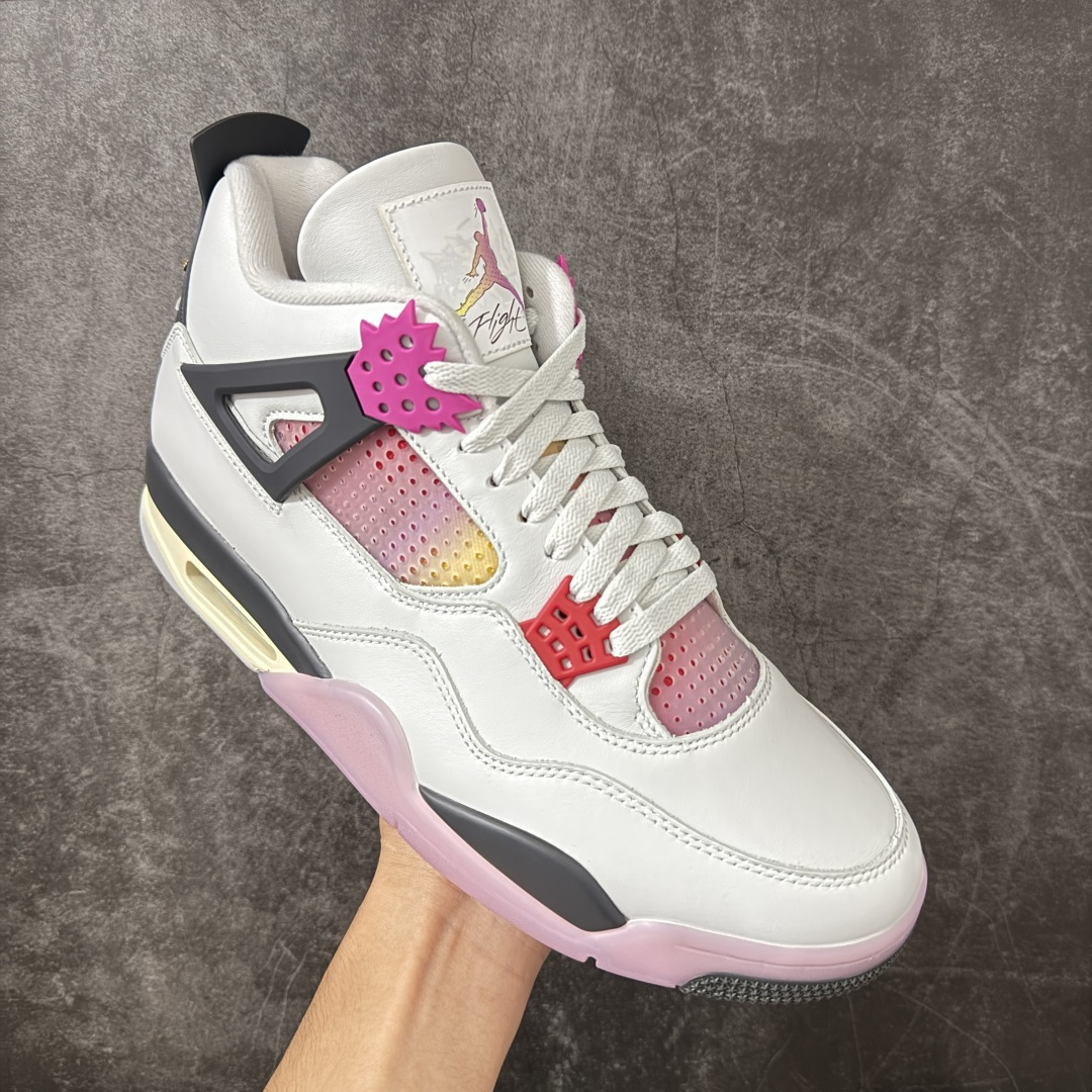 Air Jordan 4 Retro Comic 舒适贴合 支撑 复古篮球鞋 男款 AJ4白黑粉 货号J
