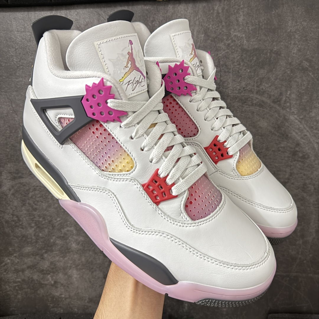 Air Jordan 4 Retro Comic 舒适贴合 支撑 复古篮球鞋 男款 AJ4白黑粉 货号J