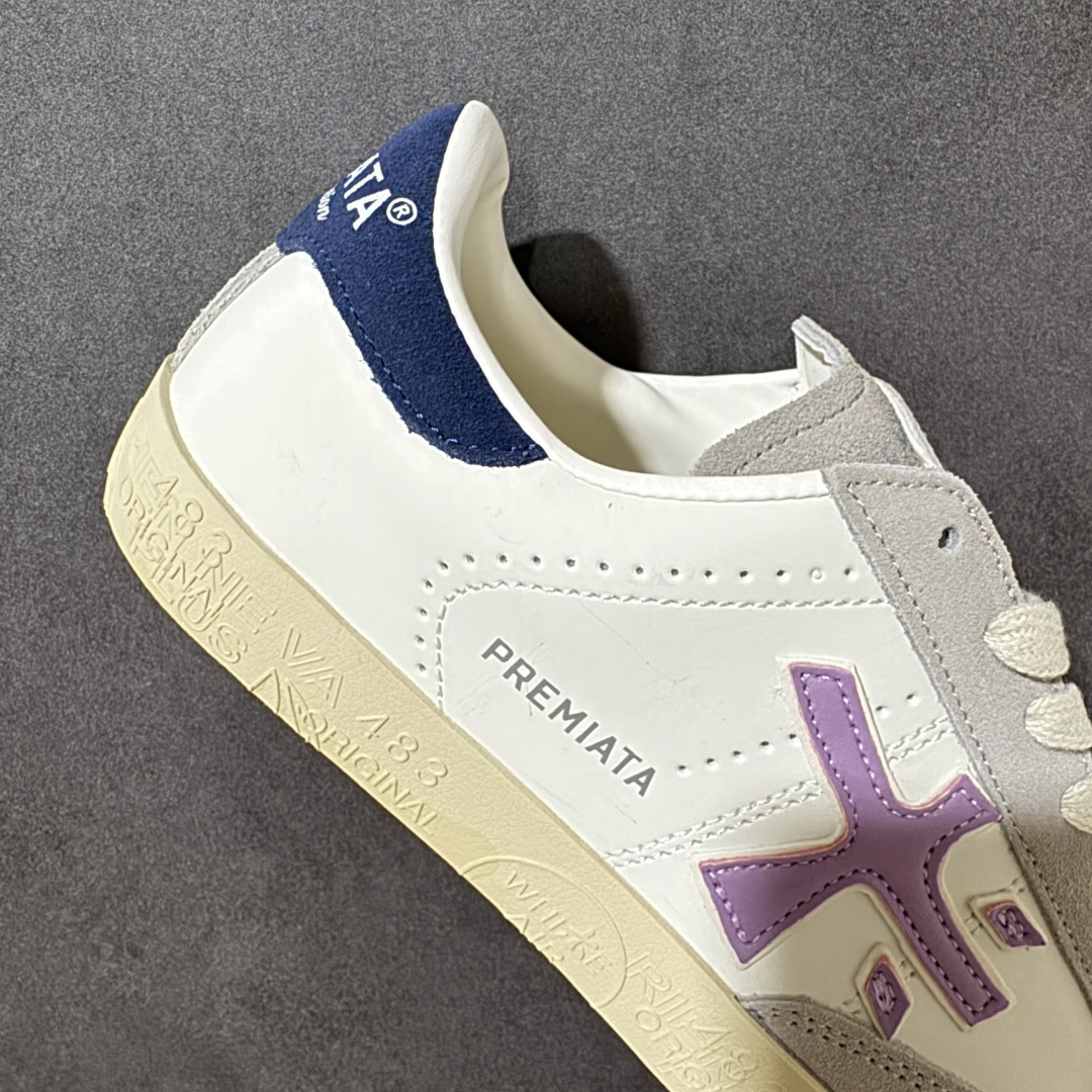 图片[7]-【公司级】普瑞米亚达 Premiata Lander Trainers 兰诺系列米字复古百搭休闲运动板鞋 premiata是意大利品牌PREMIATA依据国际高标准，使用意大利面料和精致皮革制做运动鞋，此外，根据不同的型号，采用世界各地优质技术供应商提供的鞋底。PREMIATA致力于将传统制鞋方法，以及高科技研发成果融入鞋履设计中。这个创立于1885年的制鞋品牌，通过对历史进行现代演绎，以极度热忱和无限创意打造出一款款鞋履作品，是顶级意大利手工艺代表。 普瑞米亚达意大利名品百年历史，所有工艺全手工打造，米“字一样的LOGO简称米字鞋。完美的融合了传统的制鞋方法和高科技研发成果，设计出了独具特色的外观，打造出了完全贴合人们脚型的鞋履。上脚舒适美… ❶面料：原版定制牛皮➕牛猄 ❷内里：原版定制羊皮 ❸垫脚：原版羊皮注塑成型 ❹大底：原版开模PU发泡大底 ❺包装：原版全套包装 货号：491514-W1EB7-1053 尺码：36-45没半码-选品中心
