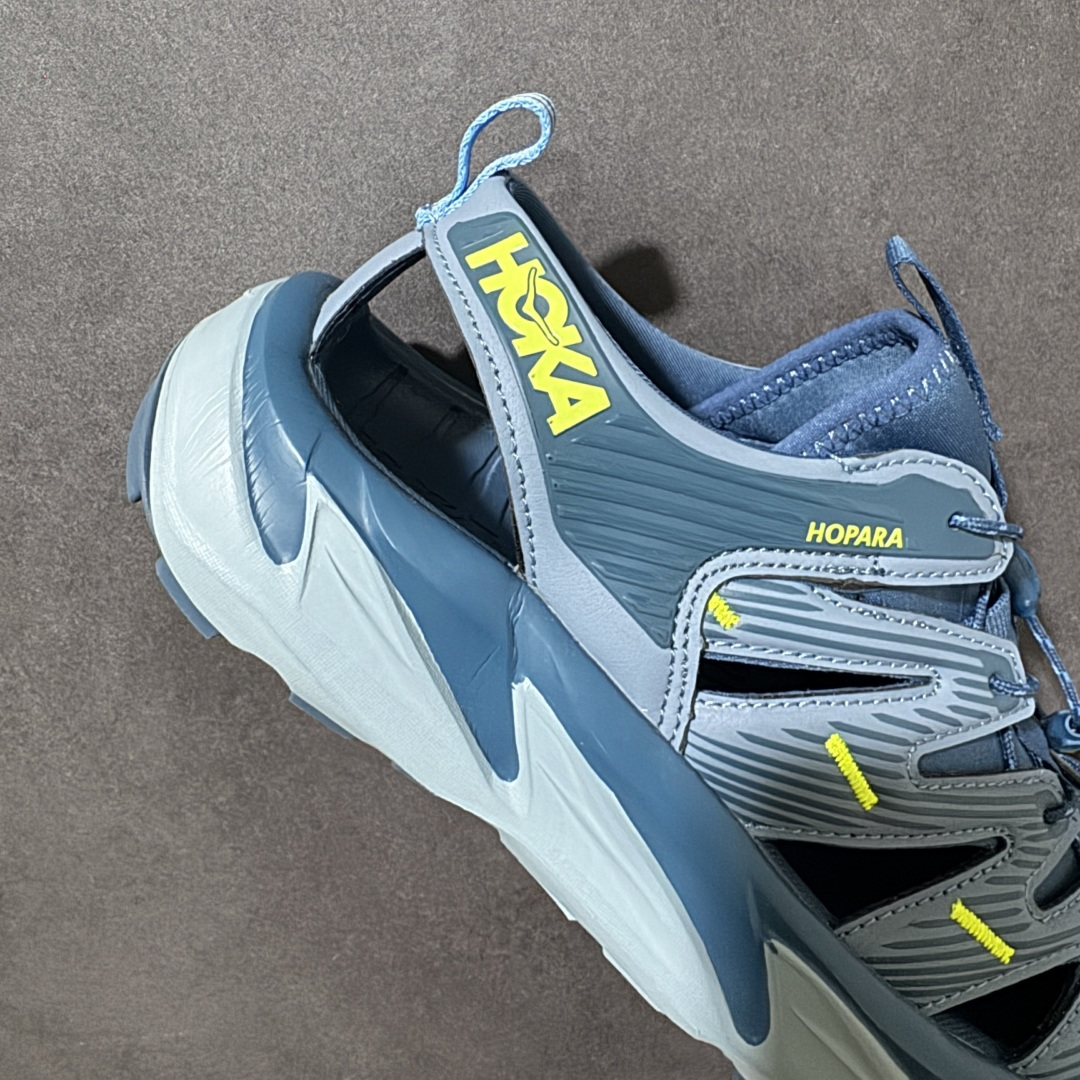 图片[7]-【PE纯原版】HOKA One One Hopara Sandals 霍帕拉系列水路两用溯溪涉水休闲户外露营凉鞋 作为先锋品牌的 HOKA ONE ONE总是以独特的方式 HOPA RA是一款溯溪鞋 又名排水鞋 可长期用于涉水和溯溪 保护脚底和脚趾的安全和舒适 鞋面材料速干 透气 耐磨 鞋底防滑 耐磨 抓地能力强 出于安全考虑 设计要求较高 涉水溯溪过程中 水 泥沙 可以直接从鞋内大孔排出 细纹鞋底使在岩石上抓地能力强 避免打滑 而上路后 鞋面具有快干透气等优点 尺码：36 36.5 37.5 38 39 40 40.5 41 42 42.5 43 44 45-选品中心