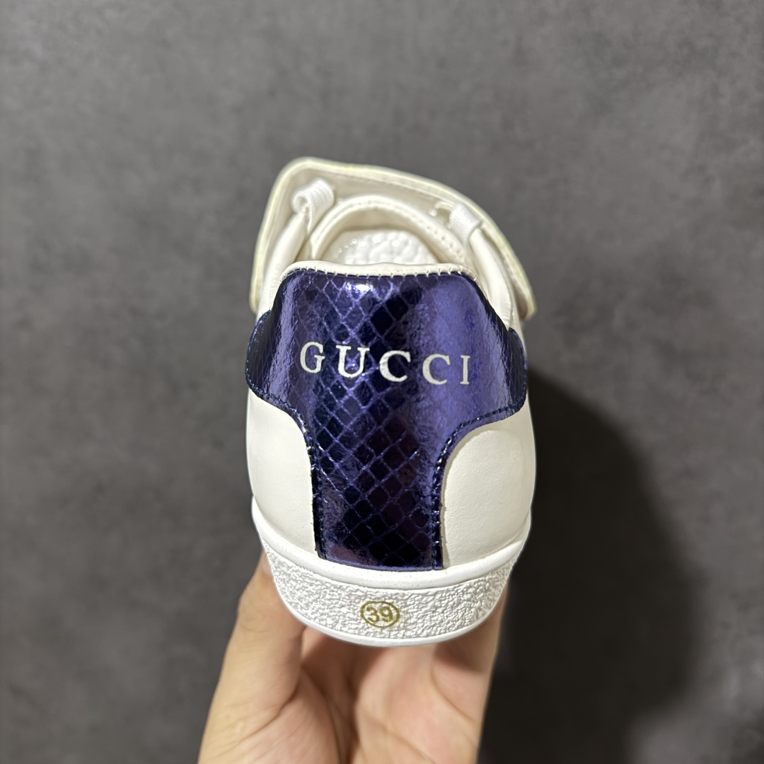 GUCCI古驰 Blind For Love 魔术贴情侣 拼色刺绣系列低帮潮流百搭休闲板鞋“米白深蓝红字母 货号：G34