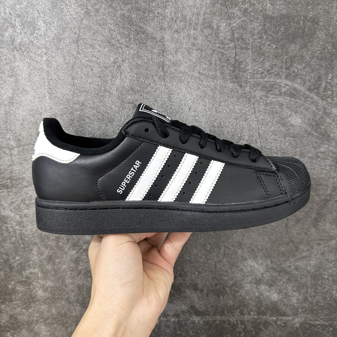 头层原厂皮 adidas originals Superstar 2 贝壳头 简约经典 舒适时尚 复古板鞋 男女同款 黑