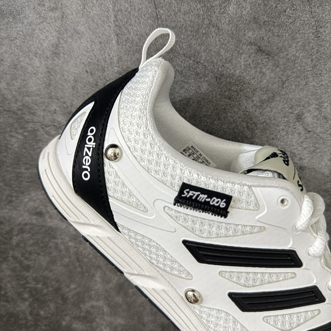 图片[7]-【CS纯原】原装级别 SONG FOR THE MUTE x AD 阿迪 Adizero PR SFTM-006 联名款低帮休闲鞋 HP3524 1.原鞋原楦头打造完美版型 2.原盒开发 同正品一致立体钢印 区别市面普通印刷 3.鞋垫贴合欧索莱材质 鞋垫面高频立体印刷 鞋垫底同正品一致过胶纹路 4.鞋口材质色系纹路亮度均同正品一致 5.鞋面后套高剥太空革透心灰底，同原鞋一致，区别市面黑底材质。独家原鞋操作，太空革贴合胶膜，使其在前后帮成型的过程中，与鞋面完全贴合，后跟定型完美，区别市面太空革和鞋面直接缝合 6.鞋面网布纹路，网孔，克重，颜色等均按原鞋同步开发，区别市面不正确网孔纹路，不正确颜色 7.市面唯一跟原鞋同步，采用前帮+后帮成型工艺，真正把中底板和鞋面完全贴合，使鞋面和鞋底牢固贴合，不易开胶脱底。区别市面拉帮中底或在拉帮中底上面再简单覆盖中底板，以假充正 8.独家私模 鞋底同原鞋一致，采用MD和RB组合而成。SFTM-006 这款联名跑步鞋，属于薄底跑步鞋，所以MD需要一定的硬度支撑穿着者，才能保证运动的时候脚感舒适。区别市面一体描漆大底，以及把MD打软的错误操作 9.市面唯一跟原鞋同步，采用前帮+后帮成型工艺，真正把中底板和鞋面完全贴合，使鞋面和鞋底牢固贴合，不易开胶脱底。区别市面拉帮中底或在拉帮中底上面再简单覆盖中底板，以假充正 尺码：36 36.5 37 38 38.5 39 40 40.5 41 42 42.5 43 44 44.5 45-选品中心
