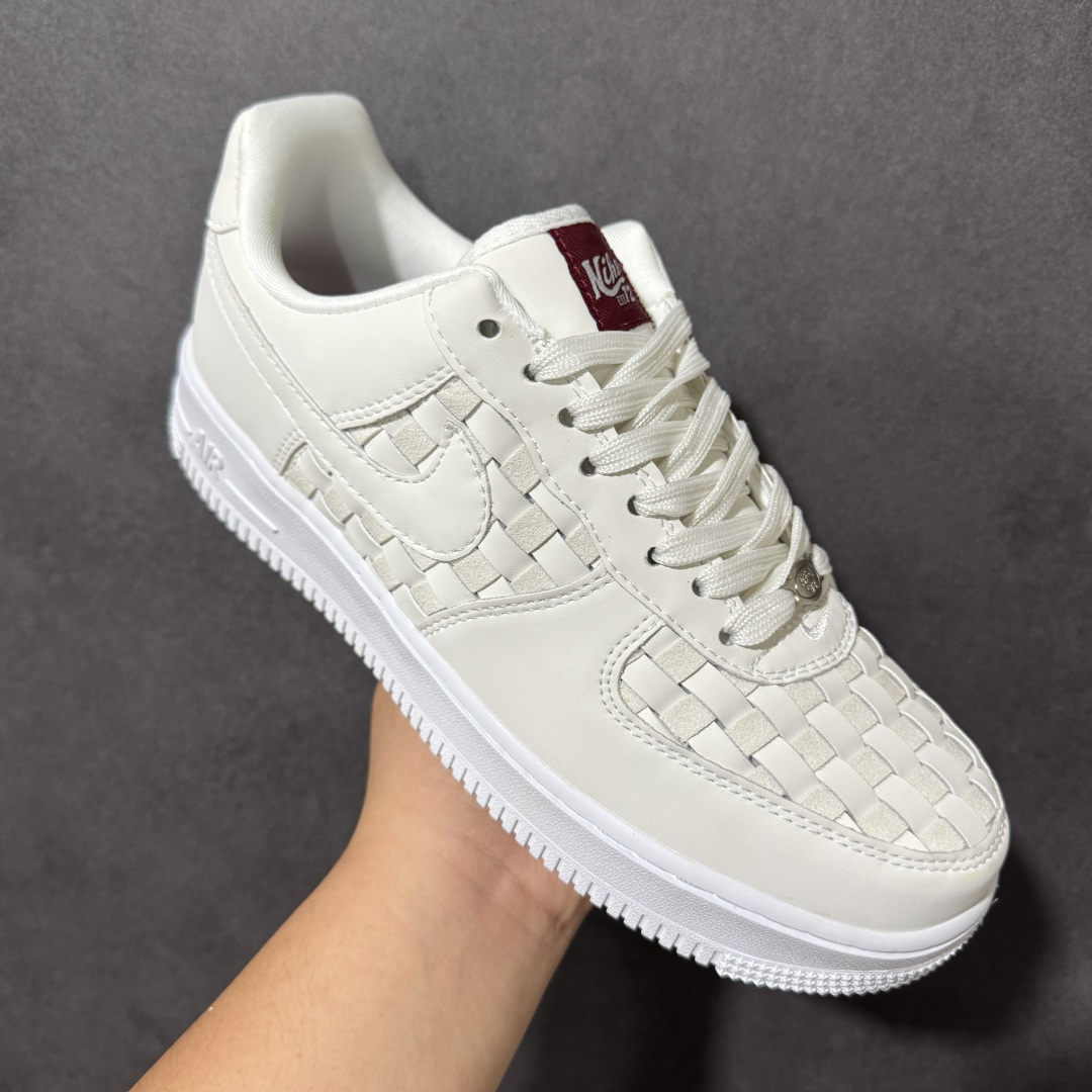 Nike Air Force 1 Low "Woven"（编织款） 方格编织皮革拼接 厚底 AIR 休闲板鞋 内置气垫提