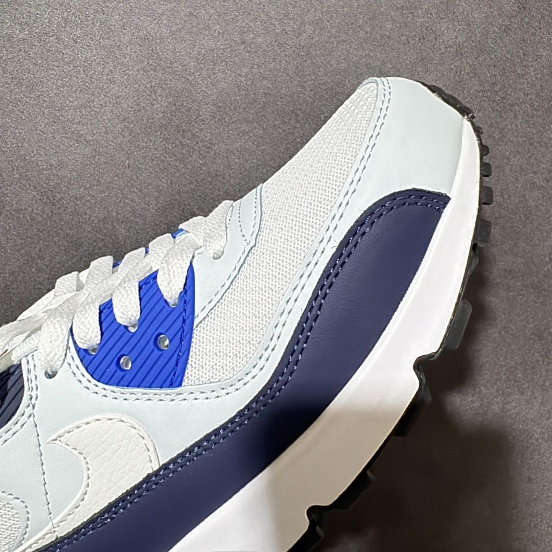 Nike Air Max 90 蓝白 男女同款 经典复古气垫跑鞋，网面拼接鞋面，后跟可视气垫，脚感舒适，日常穿搭百搭 货