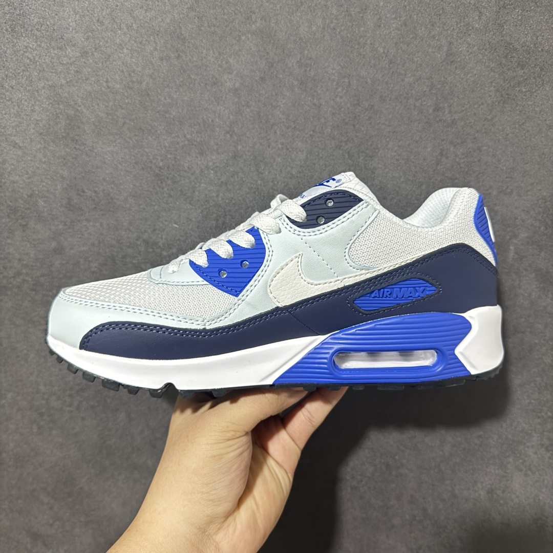 Nike Air Max 90 蓝白 男女同款 经典复古气垫跑鞋，网面拼接鞋面，后跟可视气垫，脚感舒适，日常穿搭百搭 货