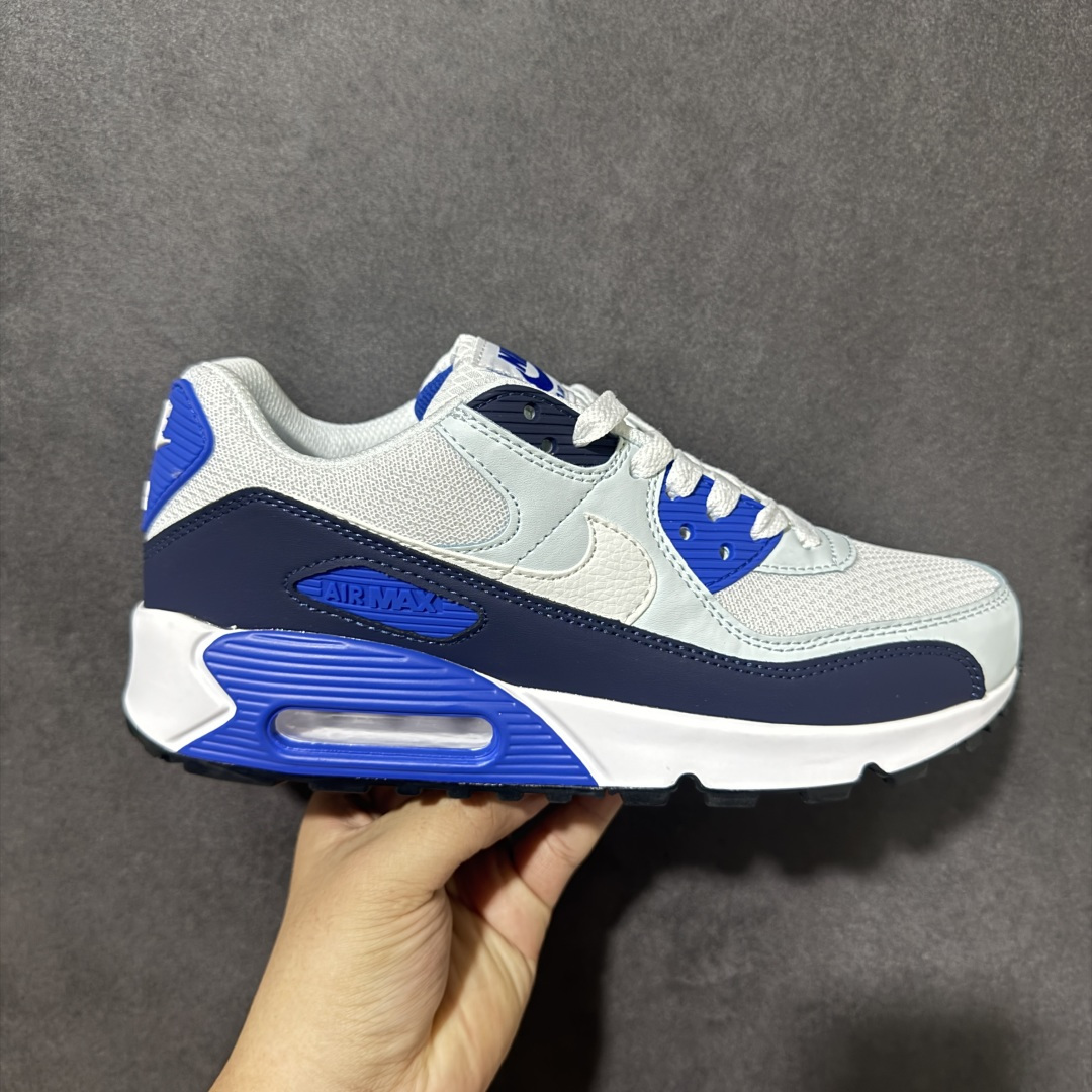 Nike Air Max 90 蓝白 男女同款 经典复古气垫跑鞋，网面拼接鞋面，后跟可视气垫，脚感舒适，日常穿搭百搭 货
