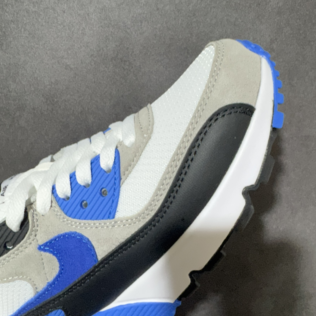 Nike Air Max 90 蓝白 男女同款 经典复古气垫跑鞋，网面拼接鞋面，后跟可视气垫，脚感舒适，日常穿搭百搭 货
