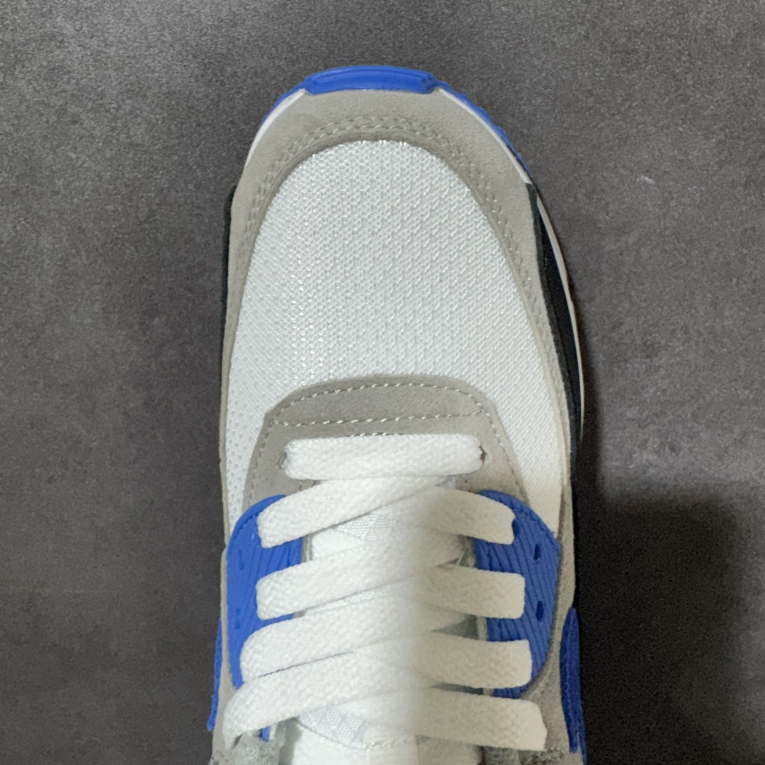 Nike Air Max 90 蓝白 男女同款 经典复古气垫跑鞋，网面拼接鞋面，后跟可视气垫，脚感舒适，日常穿搭百搭 货