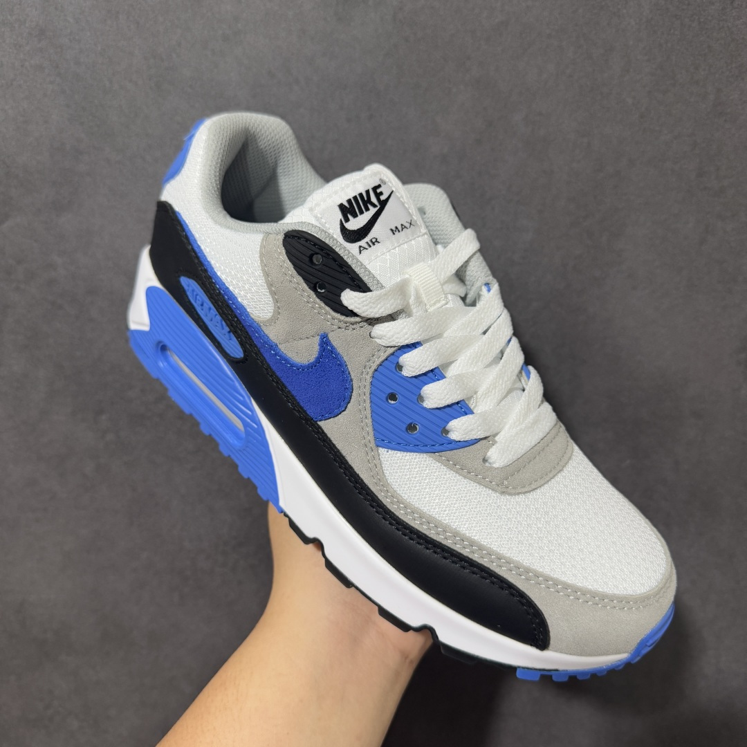 Nike Air Max 90 蓝白 男女同款 经典复古气垫跑鞋，网面拼接鞋面，后跟可视气垫，脚感舒适，日常穿搭百搭 货