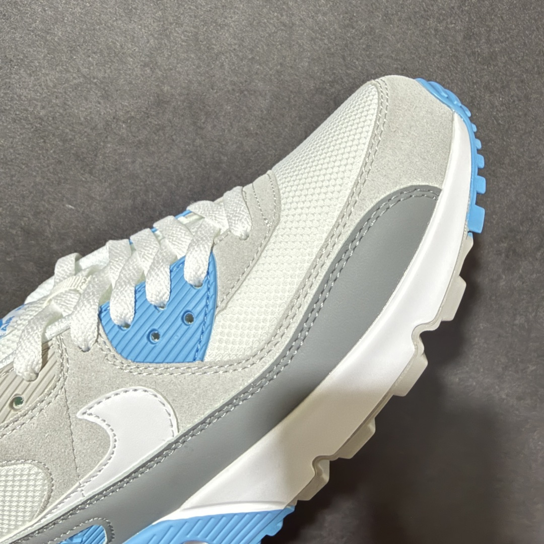 Nike Air Max 90 蓝白 男女同款 经典复古气垫跑鞋，网面拼接鞋面，后跟可视气垫，脚感舒适，日常穿搭百搭 货