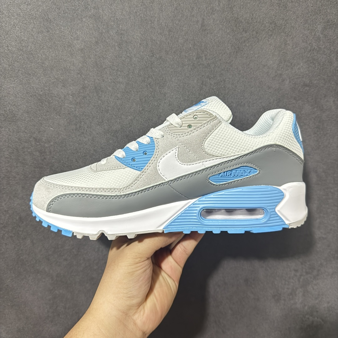 Nike Air Max 90 蓝白 男女同款 经典复古气垫跑鞋，网面拼接鞋面，后跟可视气垫，脚感舒适，日常穿搭百搭 货