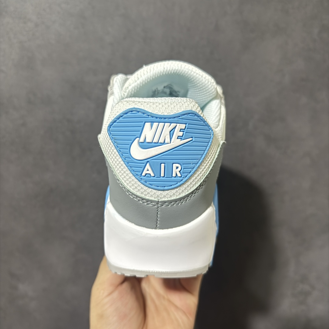 Nike Air Max 90 蓝白 男女同款 经典复古气垫跑鞋，网面拼接鞋面，后跟可视气垫，脚感舒适，日常穿搭百搭 货