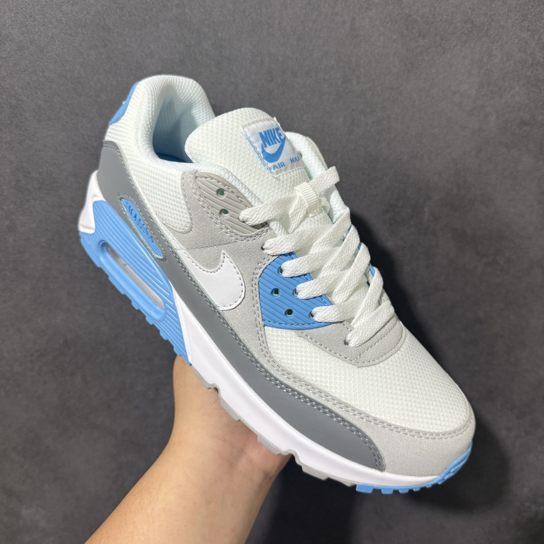 Nike Air Max 90 蓝白 男女同款 经典复古气垫跑鞋，网面拼接鞋面，后跟可视气垫，脚感舒适，日常穿搭百搭 货