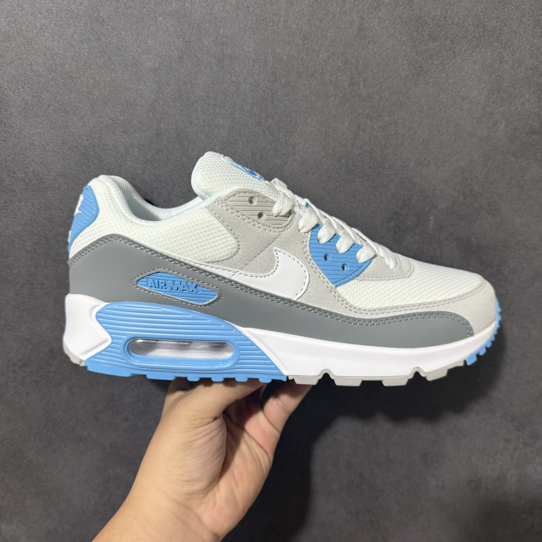 Nike Air Max 90 蓝白 男女同款 经典复古气垫跑鞋，网面拼接鞋面，后跟可视气垫，脚感舒适，日常穿搭百搭 货