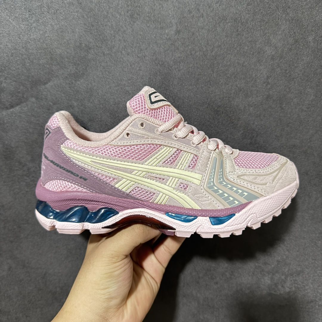 Asics Gel-Kayano 14 粉白 复古缓震跑鞋 网面拼接材质 舒适脚感 日常慢跑休闲 货号：1202A105