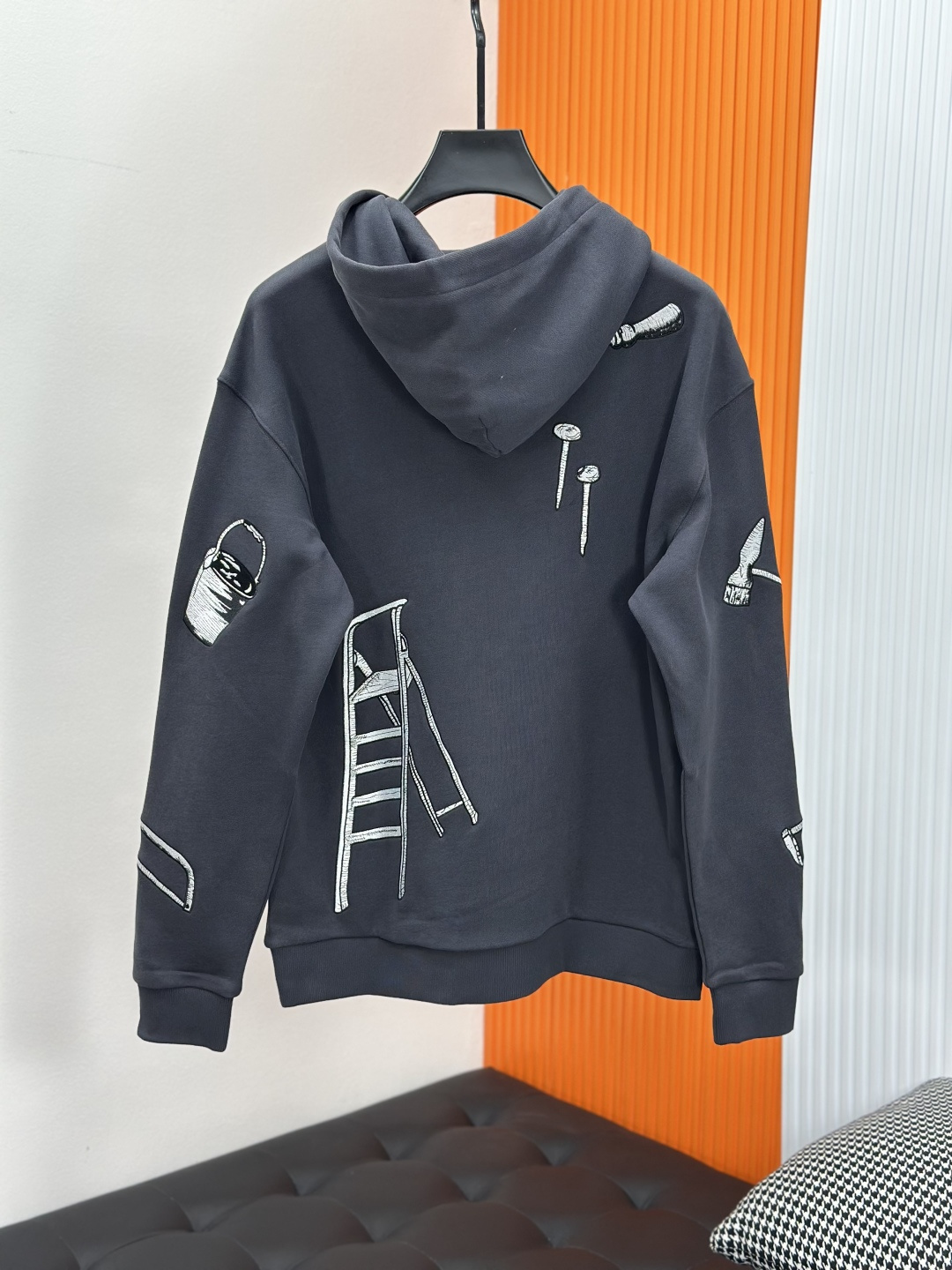 LV 驴家LOUIS VUITTON 25FW 全刺绣连帽卫衣帽衫480g高级精梳棉面料 前后都是立体刺