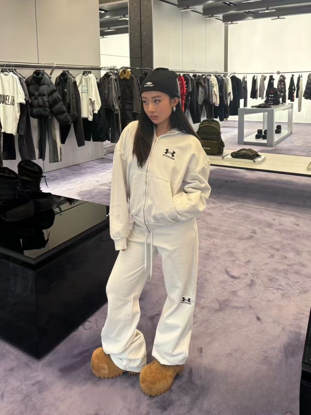 BALENCIAGA巴黎世家BLCG X UA 联名款套装针织连帽卫衣外套 上身效果#