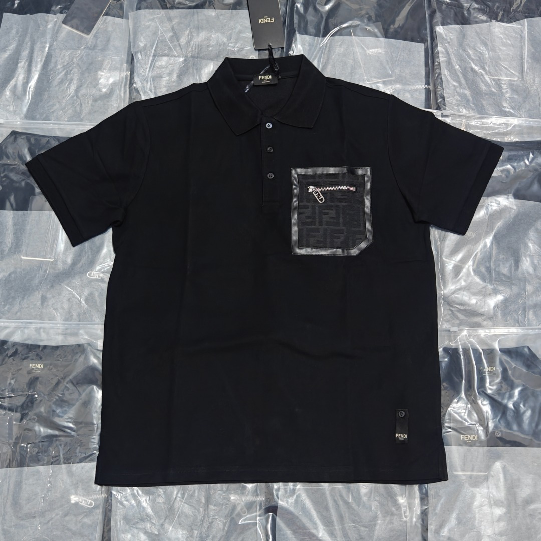 Fendi FD FF Polo de manga corta con bolsillo de cremallera, foto real del lote
