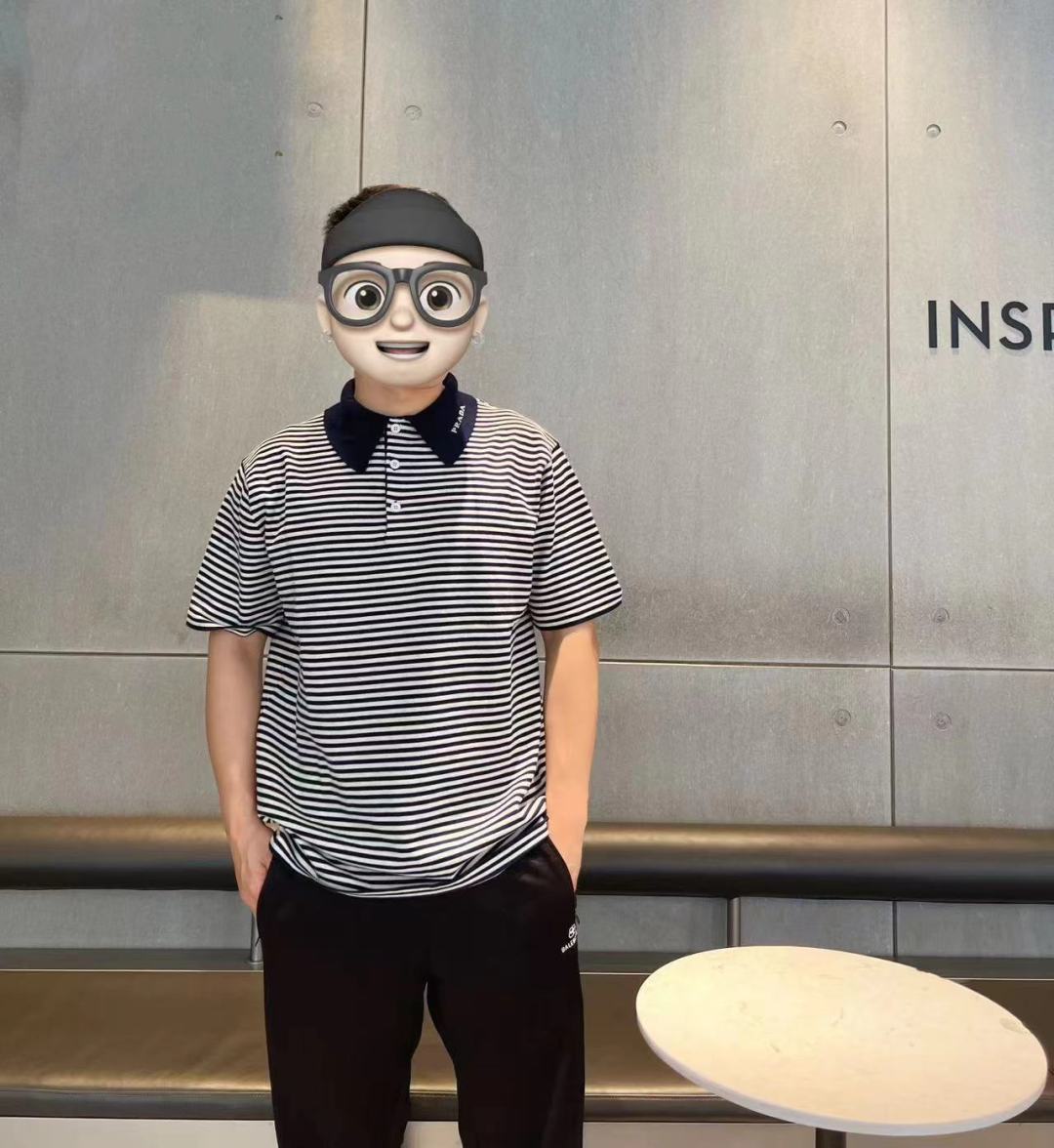 PRADA PRD 25SS Polo de punto de manga corta a rayas azules y blancas referencia de la parte superior del cuerpo